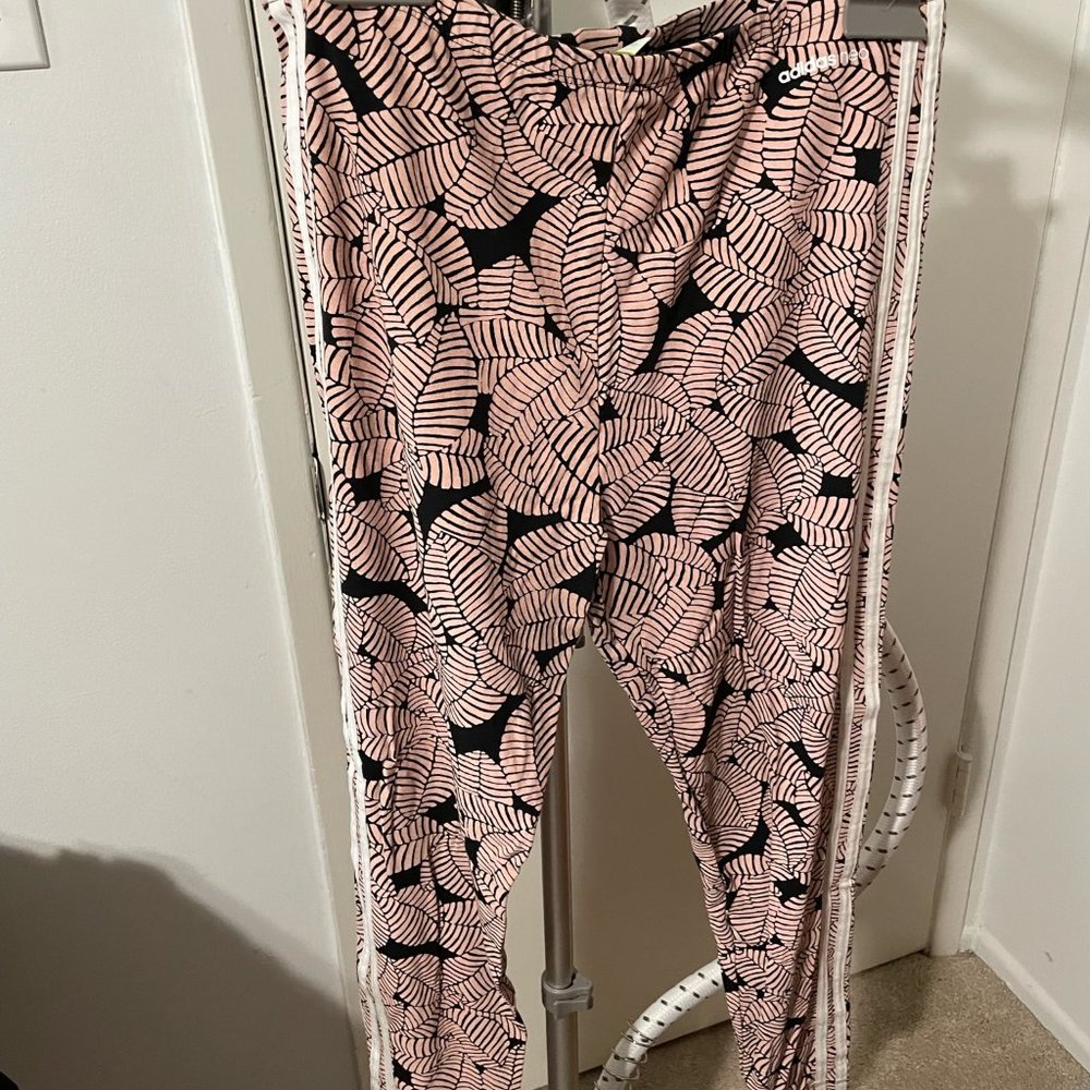 adidas Neo Leaf Alloverprint Leggings - Size L - Blue/Pink